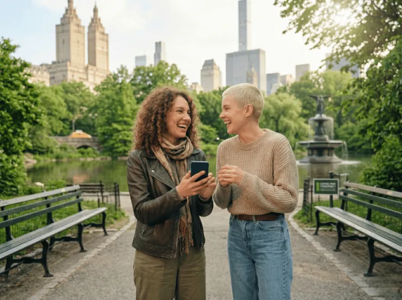 Travelers using eSIM in Central Park, New York